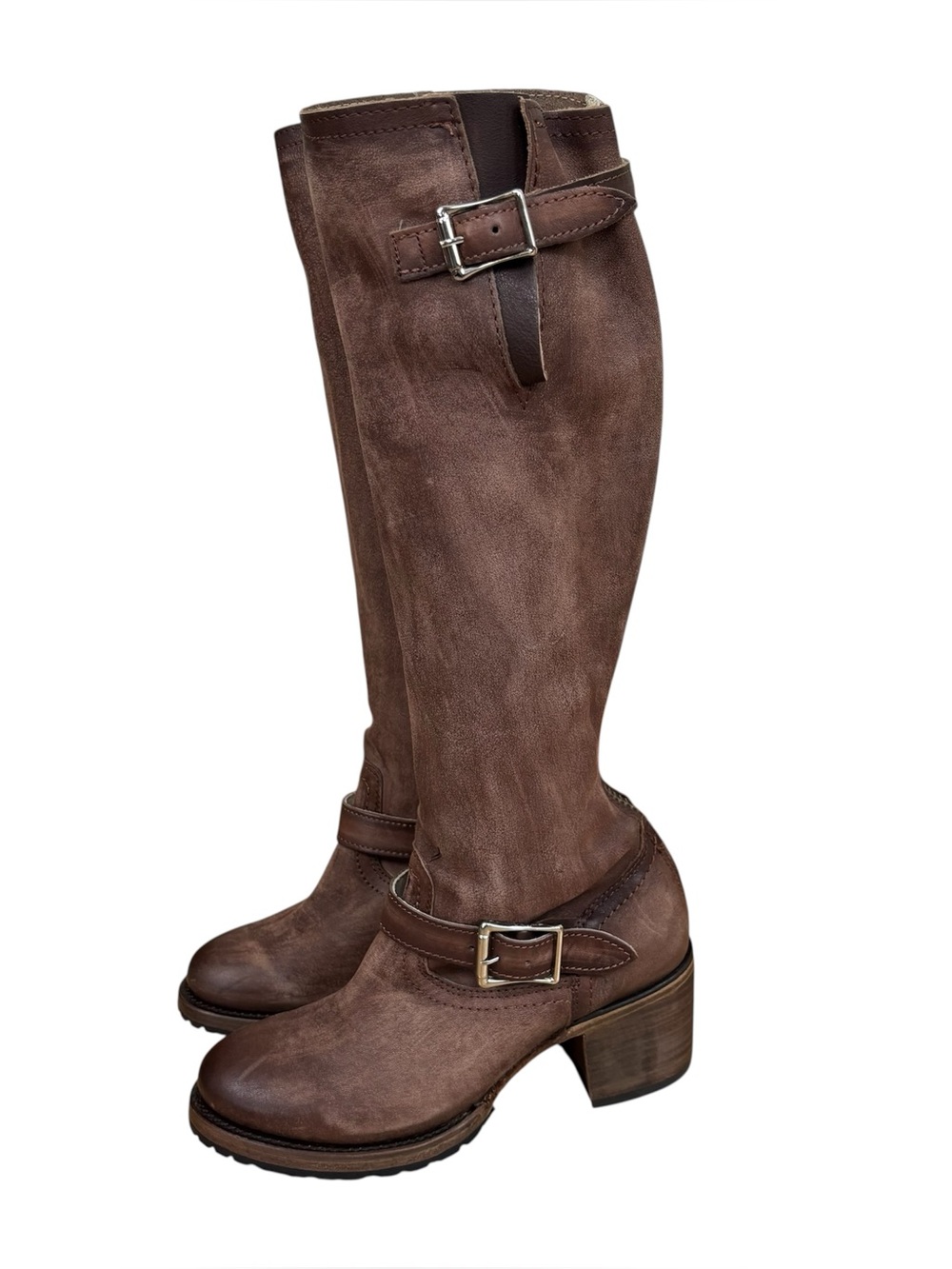 Freebird By Steven Cody Brown Distressed Leather Tall Healed Boots Women’s Sz 8